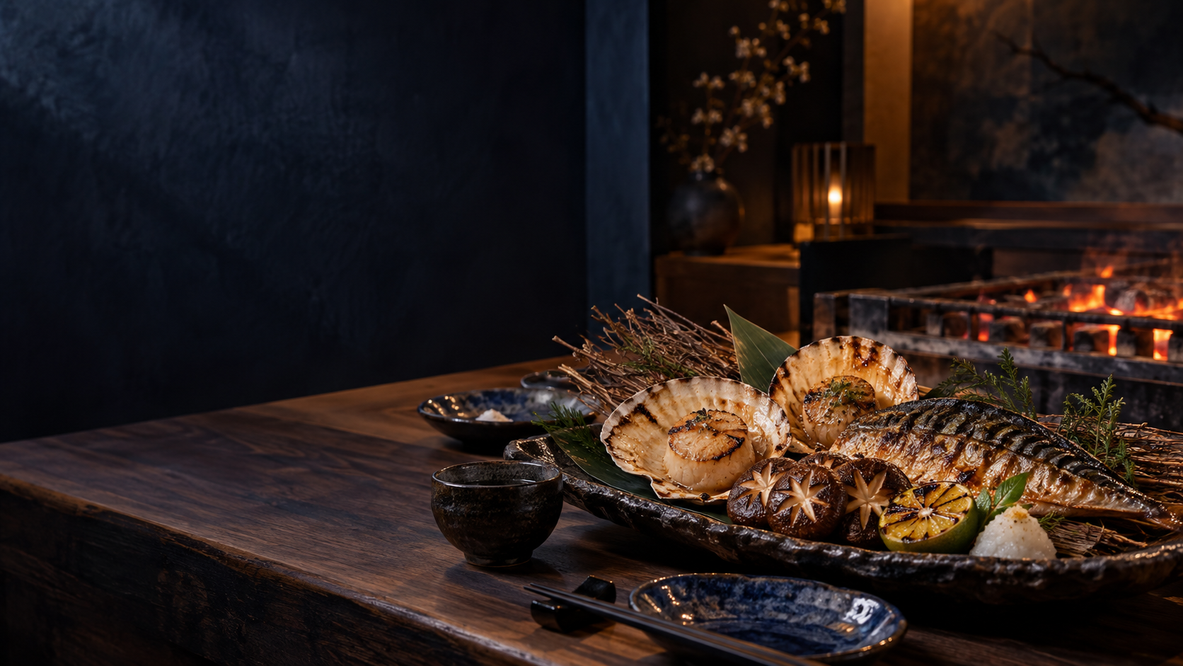 炭火で焼いた魚介の盛り合わせ